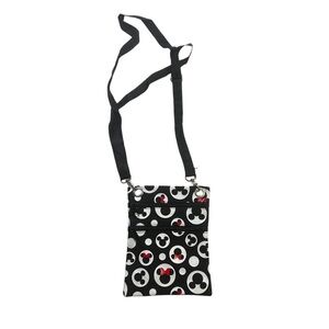 Disney Passport Bag Mickey and Minnie Mouse Print Crossbody Black